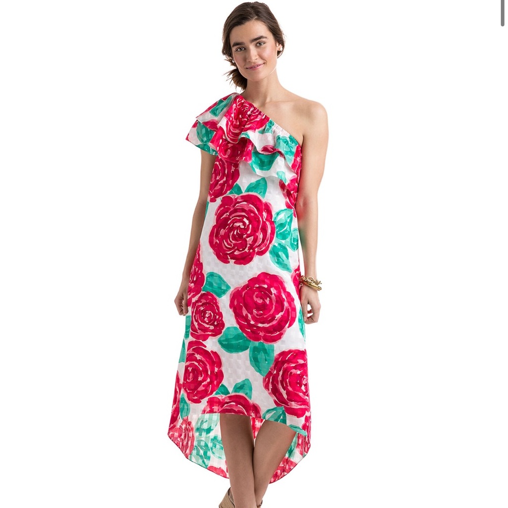 Run For The Roses One Shoulder Vineyard Vines Dress - Picture 2 of 5